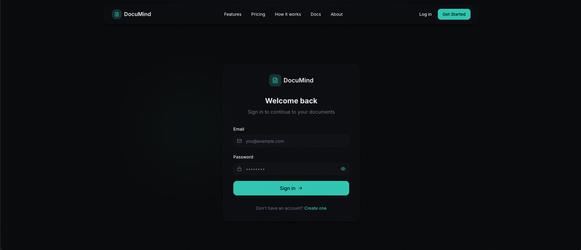 DocuMind login: Welcome back, sign in to continue to your documents.